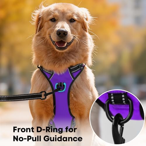 PoyPet No Pull Dog Harness Large, Reflective Vest with Front Clip & Handle