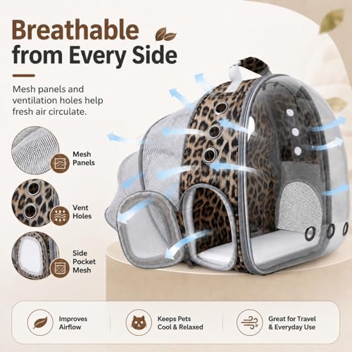 Expandable Cat Carrier Backpack with Bubble Window, Animal Print