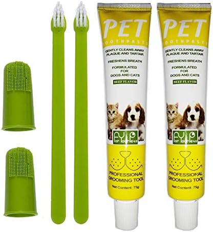Puppycute 2 Pack Pet Toothbrush and Toothpaste for Dogs & Cats, Best Soft Silicone Pet Finger Toothbrush for Small Dogs Puppy Doggy, Dog Toothpaste Beef Flavor