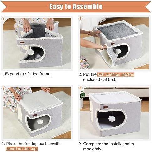Garnpet Cat Bed for Indoor Cats Cube House, Covered Cat Cave Beds & Furniture with Scratch Pad and Hideaway Tent, Cute Modern Cat Condo for Multi Small Pet Large Kitten Kitty, Large, Green
