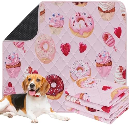 IEUUMLER Washable Pee Pads for Dogs, 2 Pack Cake Pattern Reusable Waterproof Puppy Potty Pads, Non-Slip Absorbent Pet Training Pads for Playpen Crate Bed EU015 Pink Cake, 41x36