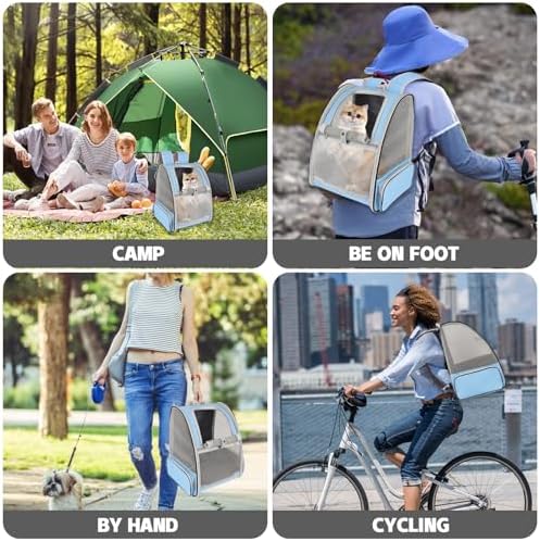 Cat Backpack Carrier,Pet Carrier Airline Approved for Small Dog Cat Puppy Kitten Bunny,Ventilated Mesh Design Animal Backpack for Hiking Camping Travel Bag (Blue)