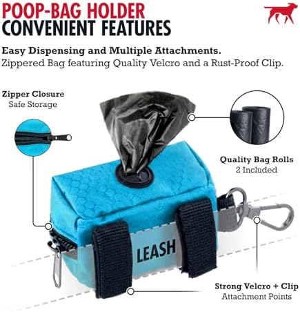 Tuff Pupper Dog Poop Bag Holder | Works with Any Dog Leash | Zippered Waste Bag Dispenser | Waterproof with Rust-Proof Clip | Convenient Lightweight Design | Includes 2 Rolls of Leak-Proof Bags