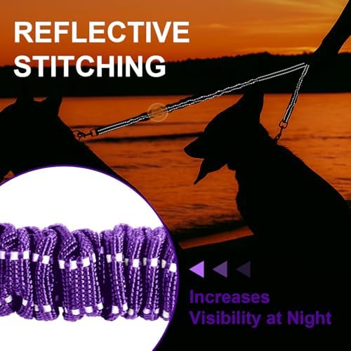 MingXpet 2 Dog Leash, Dog Leash for 2 Dogs, 360° Swivel No Tangle Double Walking Training Leashes for Large Dogs that Pull, Comfortable Shock Absorbing Reflective Bungee, Purple