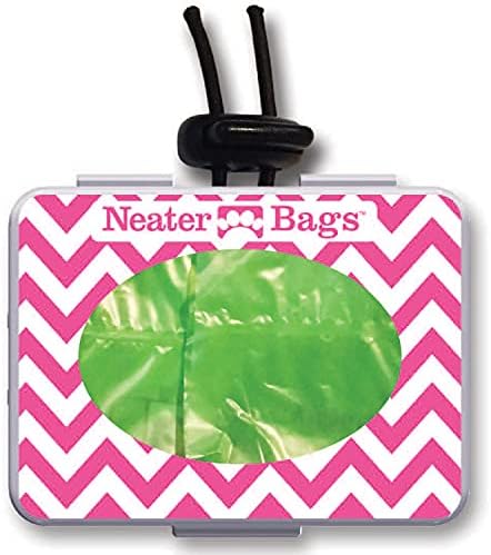 Neater Pet Brands Neater Bags Dog Waste Bag, No Rolls - Dog Poop Bags Dispense One at a Time, Doggie Poop Bag with Easy-Tie Handles, Dispenser Attaches to Any Leash (210 Count, Pink Chevron)