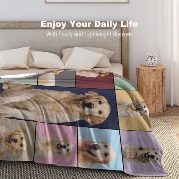 Custom Pet Portrait Blankets with Photos, Pet Memorial Gift for Pet Dog Lovers, Personalized Dog Blanket in Loving Memory Blanket for Dog Lovers Dog Mom Dog Dad, Cat Blanket, Puppy Blanket M