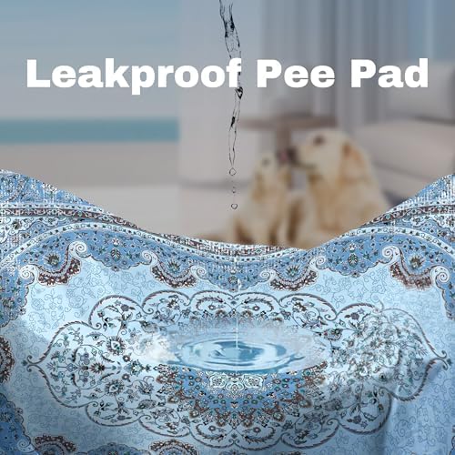 PatiencET Washable Pee Pads for Dogs Cat Litter Mat 24'' x 36" Super Absorbent Leakproof Reusable Puppy Pads 2 Pcs Puppy Training Pad with Non-Slip Bottom for Potty Whelping Playpen Crate Boho Blue