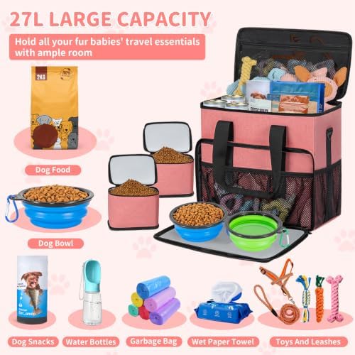 TORIBIO Large Dog Travel Bag for Supplies with Food Bowl