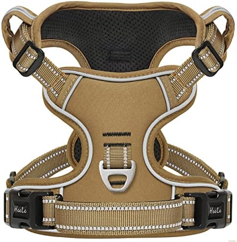 HEELE Dog Harness, Dog Harness for Small Medium Large Dogs No Pull Adjustable Padded Reflective Harness with Handle for Walking Training, Brown, S