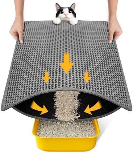 Cat Litter Mat-24"X18" Litter Box Mat for Kitty, EVA Honeycomb Double Layer Design, Urine & Waterproof Scatter Control, Less Waste, Easier To Clean,Non Slip, Gray