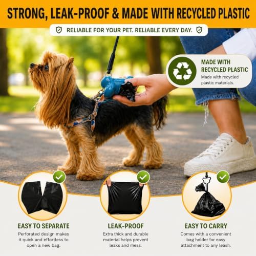 Dog Poop Black Bags with Dispenser (700 Bags) doggy poop bags Pickup Bag 35 Refill Rolls Dog Waste Bags Cat Litter & Poop Bags (35 Rolls, Uscented)