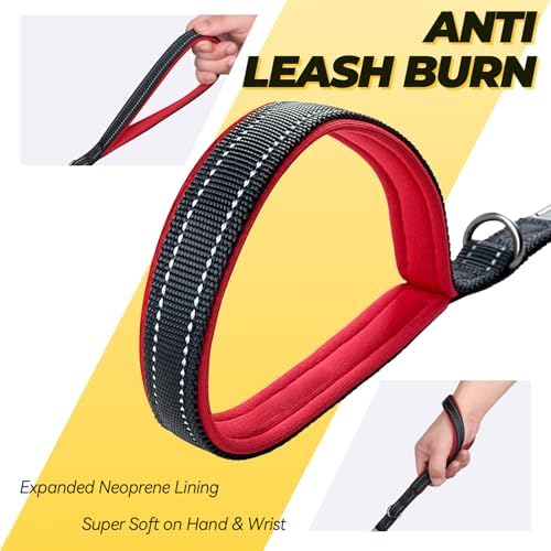 VIVAGLORY Double Handle Dog Leash Twingrip, 4ft x 1/2in, Black-Carabiner