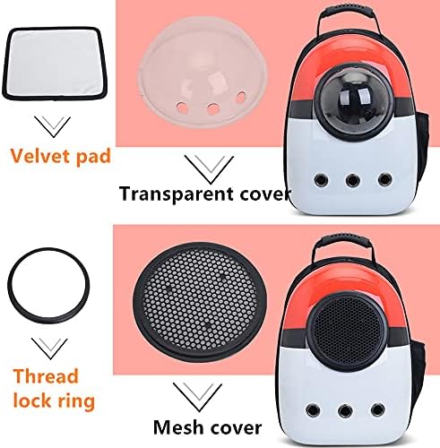 Pet Travel Carrier, Cat Dog Dome Space Capsule Bubble Backpack, Portable Waterproof Breathable Knapsack for Hiking, Traveling (White/red)