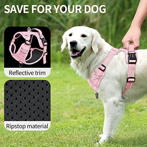 HEELE Dog Harness, No Pull Adjustable Padded Reflective Harness for Small Medium Large Dogs with Handle for Walking Training, Pink, XL
