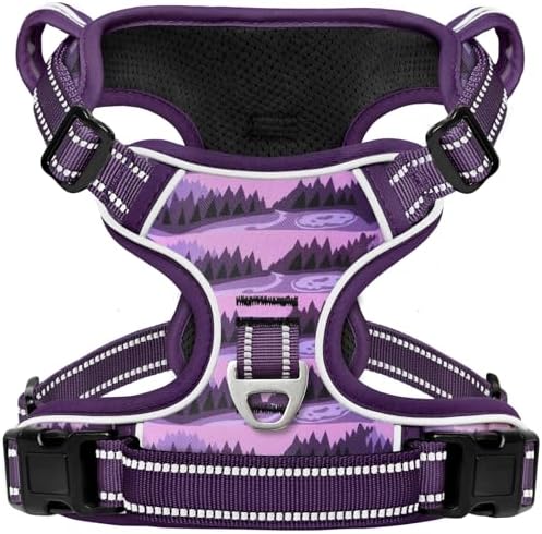HEELE Dog Harness, No Pull Adjustable Padded Reflective Harness for Small Medium Large Dogs with Handle for Walking Training, Moon Night, L