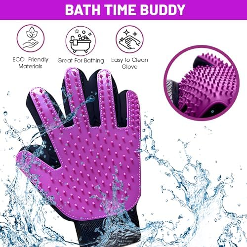 Upgrade Pet Grooming Gloves, Grooming Gloves for Dogs, Cats, Rabbits & Horses with Long and Short Hair, Efficient Pets Hair Remover Mittens - 1 Pair (Purple)
