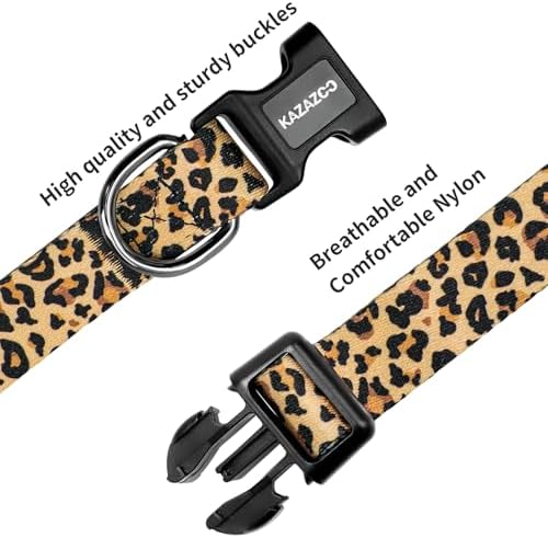 Kazazoo Dog Collar Cute and Soft Nylon Puppy Collar for Boy and Girl Dogs, Adjustable Dog Collars for Extra Small Dogs, Brown Leopard-XS