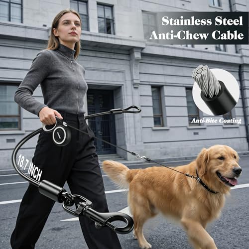 Retractable Dog Leash with Stainless Steel Anti-Chew Cable for Small & Medium Dogs up to 50 lbs | 16 ft Strong Nylon Reflective Tape | Quick Lock System (Medium, White)