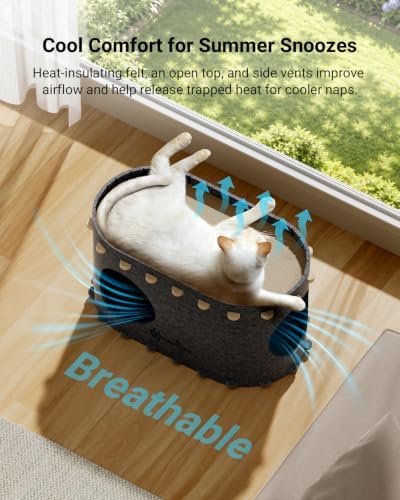 DownyPaws Cat House for Indoor Cats, Cube Castle Cat Bed Cave, Sesame Gray