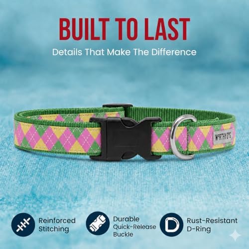 THE WORTHY DOG Summer Print, Adjustable Dog Collar, Small Dogs, Argyle