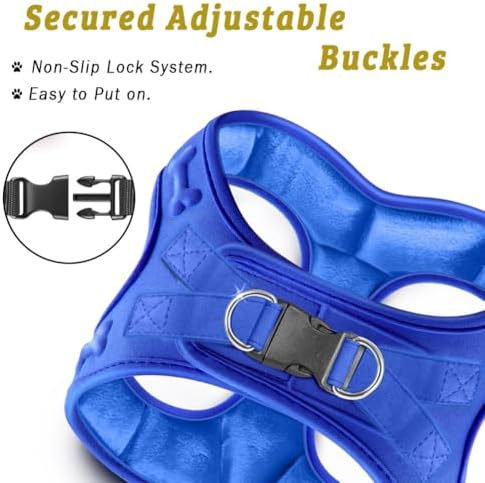 Comfort Fit Dog Harness Step in No Pull Harness for Small Medium Sized Dogs Soft Padded No Escape Harness Adjustable Easy Buckle with Leash Attachment D-Ring Extra Comfort Inside Velvet Plush XS Blue