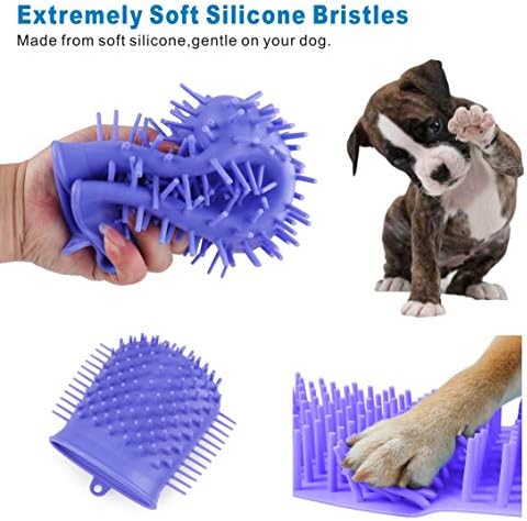 Idepet Dog Paw Cleaner Cup with Towel Pet Foot Washer Protable Dogs Cleaning Brush for Puppy Cats Massage Grooming Dirty Claws (Purple)