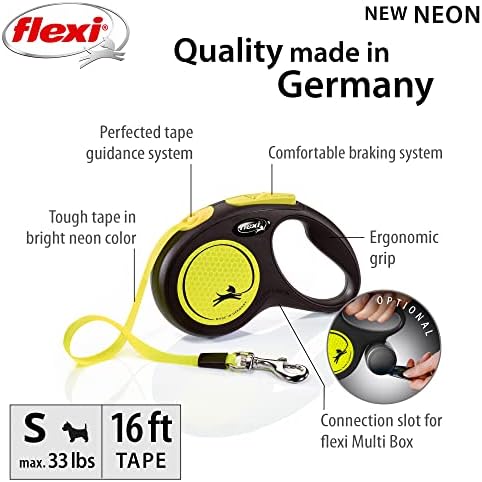 FLEXI® Neon Tape Retractable Dog Leash, Small, 16 ft - Neon Yellow/Black