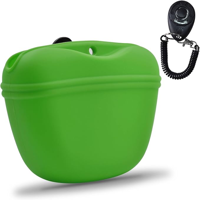 AUDWUD Silicone Dog Treat Pouch with Clicker Magnetic Closure Secure Clip | Upgraded clip keeps your treat pouch secure during training.Magnetic closure allows fast one hand access.Includes dog click