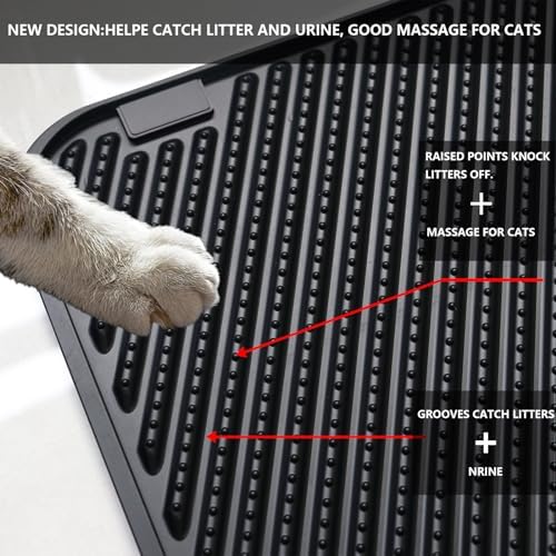 Silicone Cat Litter Mat,Extra Large Litter Trapping Mat,Waterproof Litter Box Mat for Floor,Easy Clean,Non-Slip Litter Catcher Mat,Cat Supplies Needs (Black, 31x23x0.26 in)