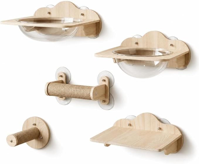 Cat Window Hammock with Wooden Frame Window Perch Shelf Bed Suction Cup Mount Resting Seat Wood and Glass Capsule Design Suitable for Apartment, Style to 1