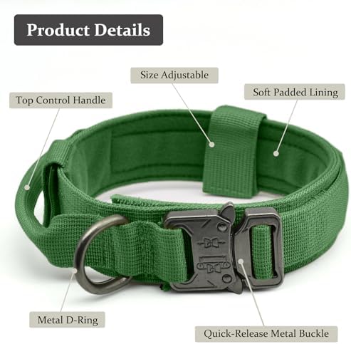 Tactical Dog Collar, Adjustable Military Training Collars, Emerald Green L