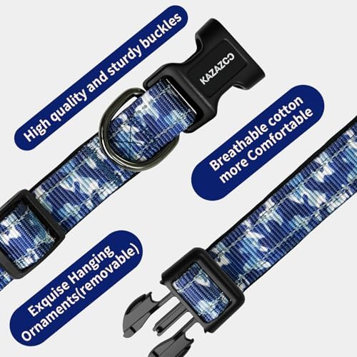 Kazazoo Large Dog Collar, Reflective Collar,No Pull,Heavy Duty Collar,Soft Neoprene & Quick Release Buckle Dog Collars for Labrador,German Shepherd,Golden Retriever Blue camo-L