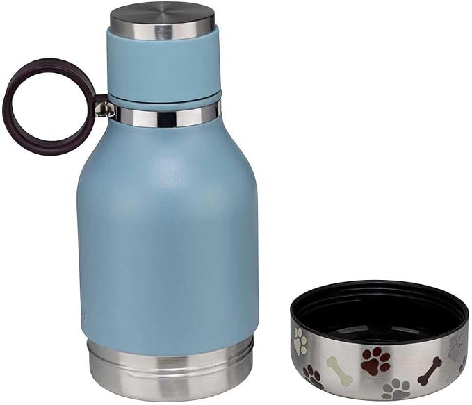 Asobu Dog Bowl Attached to Stainless Steel Insulated Travel Bottle for Human 37oz/1.1 Liter (Blue)