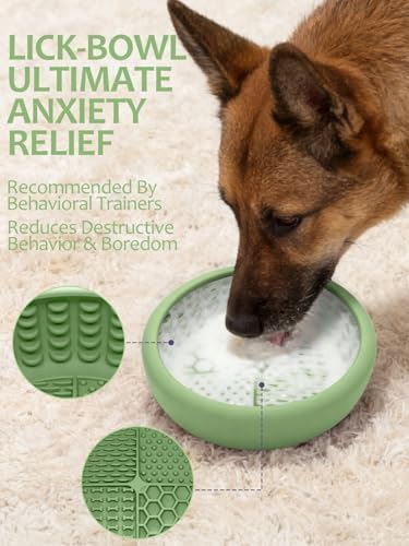 Dog Lick Bowl for Large Dogs, Lick Mat, Slow Feeder Lick Bowl with Brush and Scraper,Strong Suction, Freeze Licking Bowl for Anxiety Relief, Enrichment & Distraction, Dishwasher Safe 7.6 * 3.5 inch