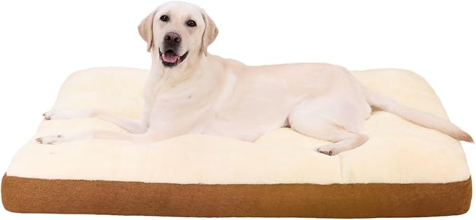 NUPIDA Washable Dog Bed for Extra Large Dogs, XXL Crate Bed Plush Pet Kennel Pad with Non-Slip Bottom, Pet Sleeping Mat, 47x29 Inch, Khaki