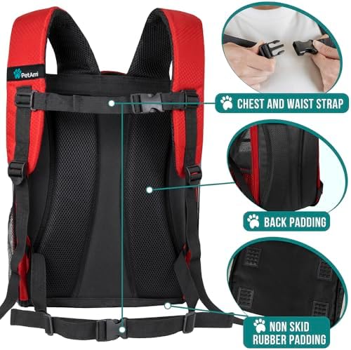 PetAmi Dog Backpack Carrier Airline Approved Cat Pet Puppy Bag, Red