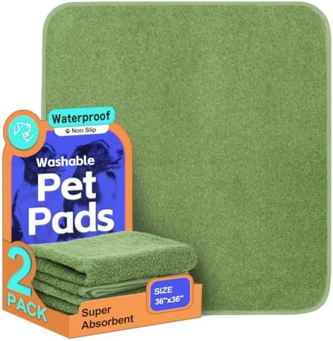Washable Pee Pads for Dogs, Extra Large Reusable Dog Pee Pad, Waterproof Pet Mat, Dog Playpen Mats for Puppy Training Whelping Playpen Pads, Green, 36x36 inch