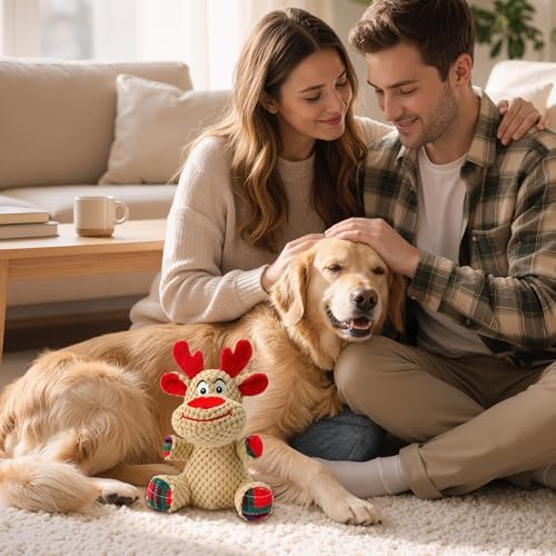 Reindeer Squeaky Dog Toy – Soft Crinkle Stuffed Chew Toy for Small & Medium Dogs, Cute Plush Puppy Toy