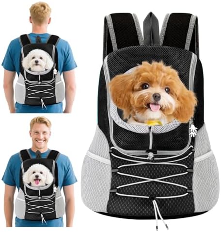 PETCUTE Cat & Dog Chest Carrier Backpack,Adjustable Pet Carrier Backpack with Safety Belt and Removable Waterproof Bottom,Ventilated Dog Travel Carriers for Small Dogs,for Outdoor Hiking Travel Use S