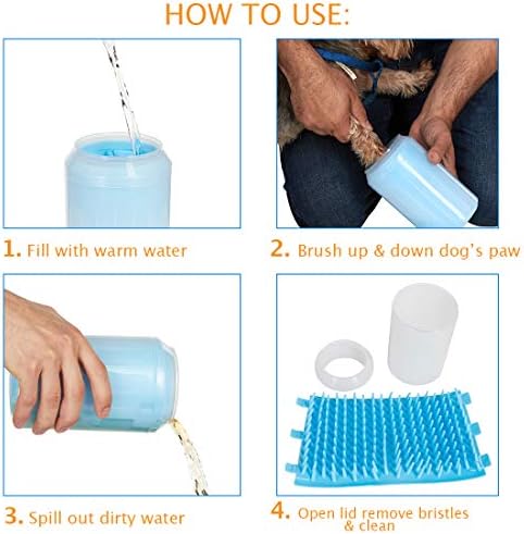 Dog Paw Cleaner | Easy To Open Lid, Soft Rubber Bristles, Quick Pet Feet Cleaning | Portable Paw Washer for Medium Dogs and Cats - Blue