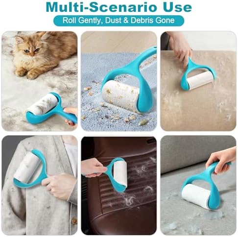 Super Sticky Pet Hair Remover Roll 350 Sheets Set with Upgraded Handle, 7 Rolls, Portable Hair Remover for Clothes, Furniture, Carpets, Dog and Cat Hair