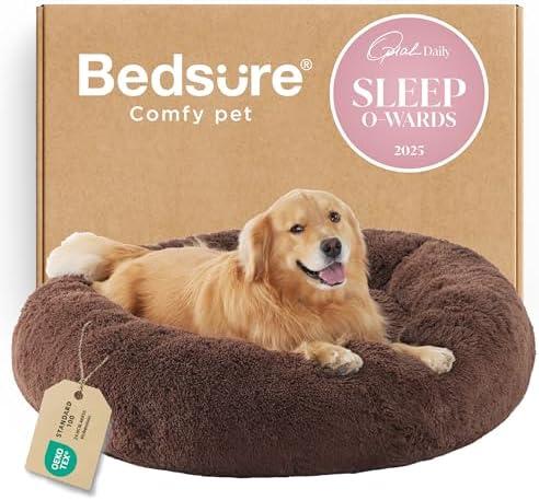 Bedsure Calming XL Dog Bed Donut Washable Extra Large Pet Bed,45ins Coffee