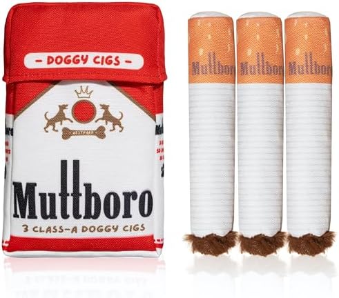 Nestpark Muttboro Doggy Cigs Funny Dog Toys - Parody Plush Squeaky Crinkle Interactive Dog Toy - Hide and Seek Treat Hiding Burrow Puzzle Toy for Stimulating Enrichment Activity