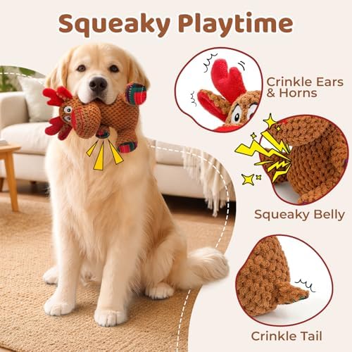 Dog Toys Set - 3 Pack Durable Squeaky Dog Toys for Small & Medium Dogs, Soft Plush Santa, Reindeer & Snowman Gift for Dogs