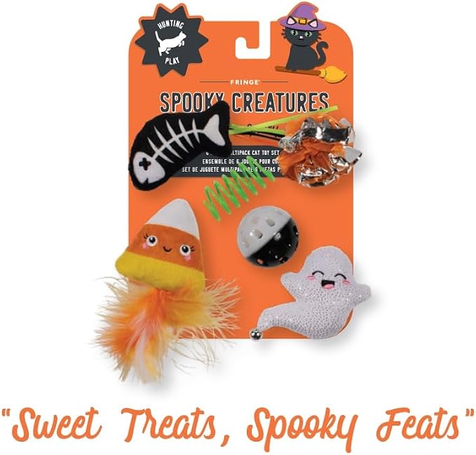 Fringe Studio Pet Toy, Sweet Treats, Spooky FEATS 6 PCS Multipack Cat Toy Set, PetShop Collection (610028)