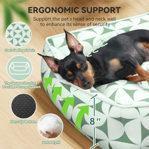 Zerbuger 25in Green Pattern Rectangle Cat Dog Bed Machine Washable Sofa