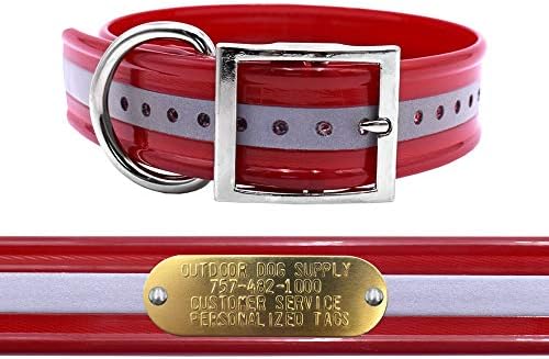 Reflective Heavy Duty D-Ring 1.5" Dog Collar w Custom Nametag, Red
