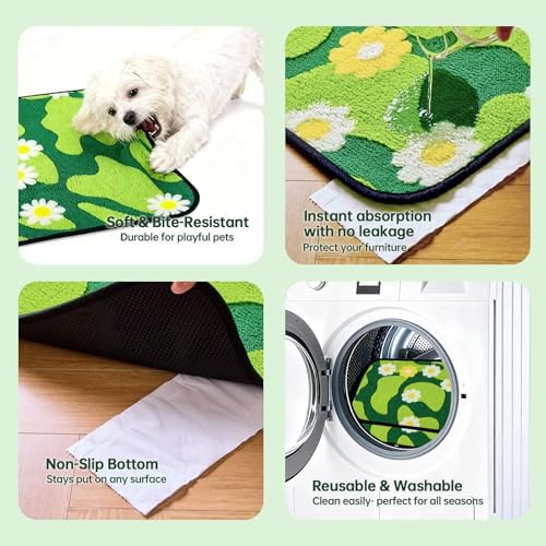 Qeils Reusable Puppy Pads for Small Dogs, Washable Pee Pads with Non-Slip , Absorbent Leakproof Mat for Crates, Playpens, Pet Beds & Whelping, Indoor Potty Training Grass Green, 18"x24", 2 Pack