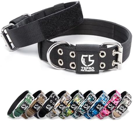 TSPRO Heavy-Duty Tactical Dog Collar with Patch, Large & Extra Large Dogs