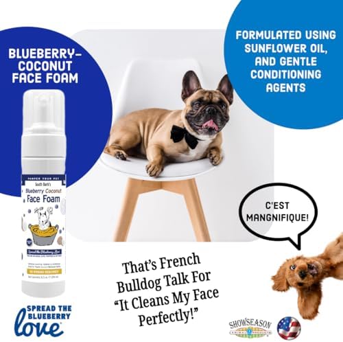 Showseason Blueberry-Coconut Pet Face Foam Cleanser for Dogs and Cats 8.5 oz. | No Rinsing Required | Easy Cleaning | Biodegradable and Non-Toxic | Made in The USA